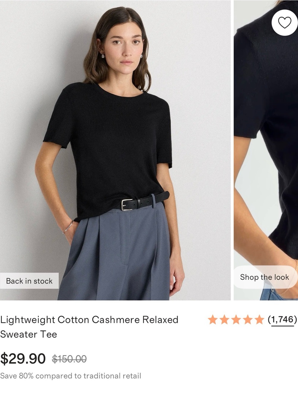 Quince Black Short-Sleeve Cotton-Cashmere Tee